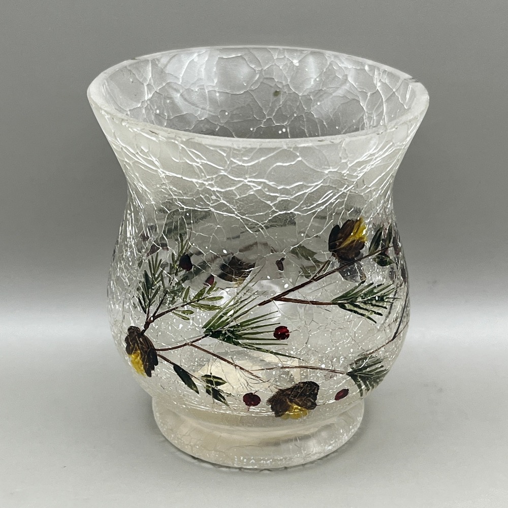 Yankee Candle Pinecone Crackle Glass Hurricane Candle Holder Winter Votive 3.5"